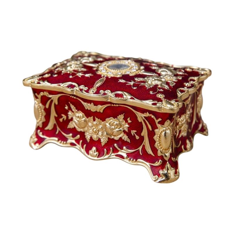 Elegant European Rose Engraved Metal Jewelry Box For Rings Necklaces Earrings With Soft Lining
