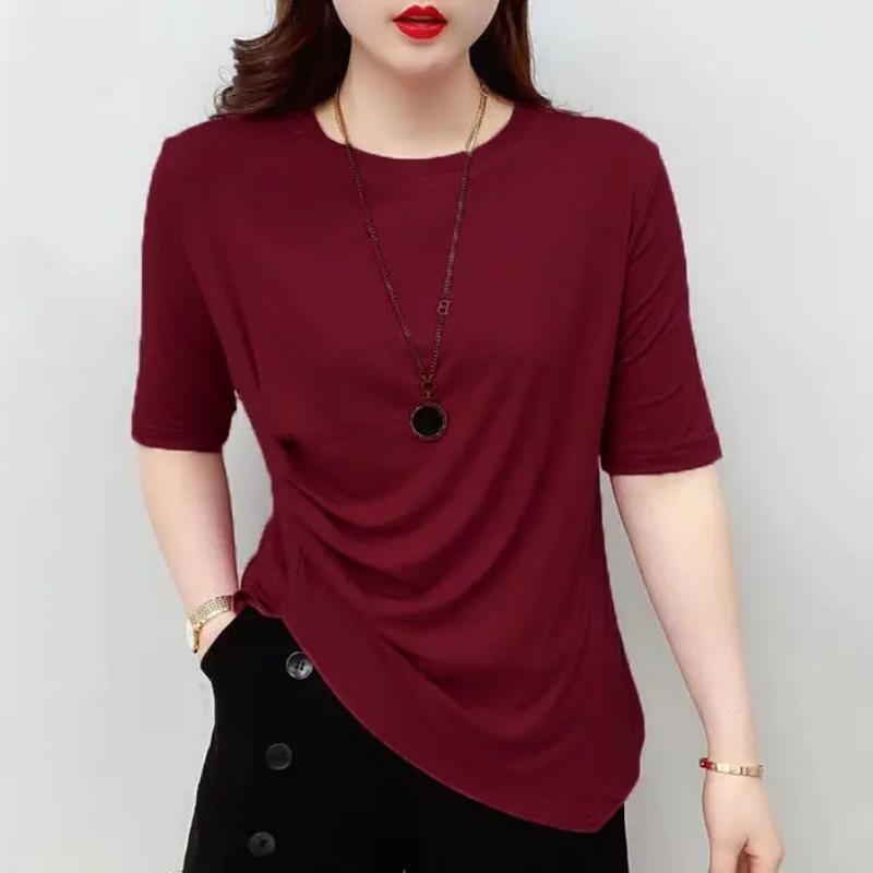 Summer Irregular Short-sleeved T-shirt Women New Stylish Split Design Plus-size Elegant Top Slim-fit Blouse