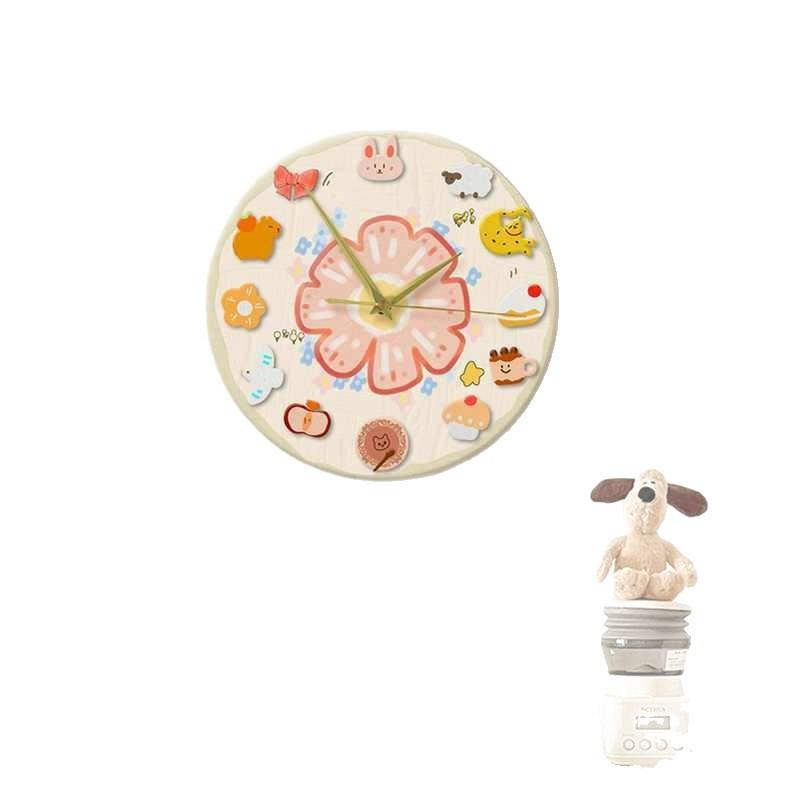 

Dopamine Clock Living Room Clock Cartoon Living Room Hanging Watch Decorative Painting Round Cream Style Silent Clock Bedroom Table 28×28cm