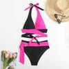 2025 Sexy Color Block Deep V Lace-Up Two-Piece Swimsuit