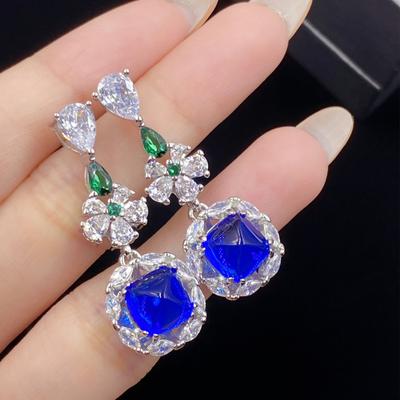 Luxury Simulation Sapphire Sugar Tower Long Drop Earrings Suitable For Women's Daily Party High End Jewelry