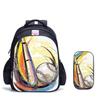 Elementary School Students Go To School Two-Piece Set, Graffiti Line Baseball Two-Piece Set, Schoolbag + Pencil Case, Art Line Printing