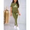 Women 2Pcs Yoga Set Short Sleeve Top High Waist Long Leggings Stretch Fitness Sportswear