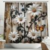 Flowers And Butterflies On Retro Wooden Boards Shower Curtain, Bathroom Shower Curtain, Waterproof Shower Curtain With Hooks