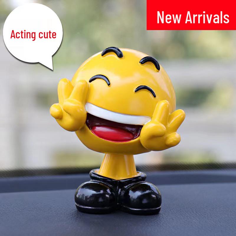 Ha Hu Emoji Bobblehead Car Ornament: Cute Cartoon Interior Decoration.