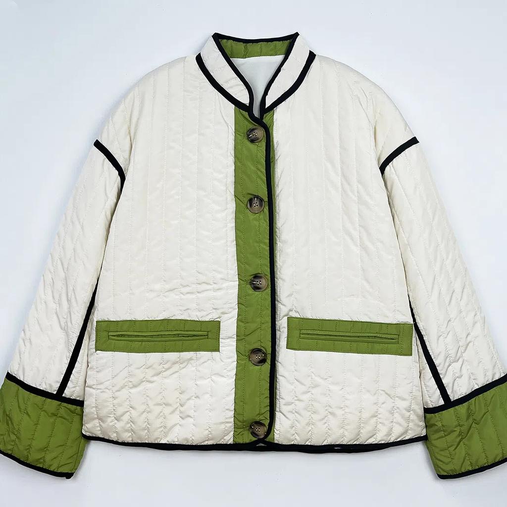 Women’s Quilted Jacket Lightweight Long Sleeve Color Block Padded Puffer Coat Outerwear