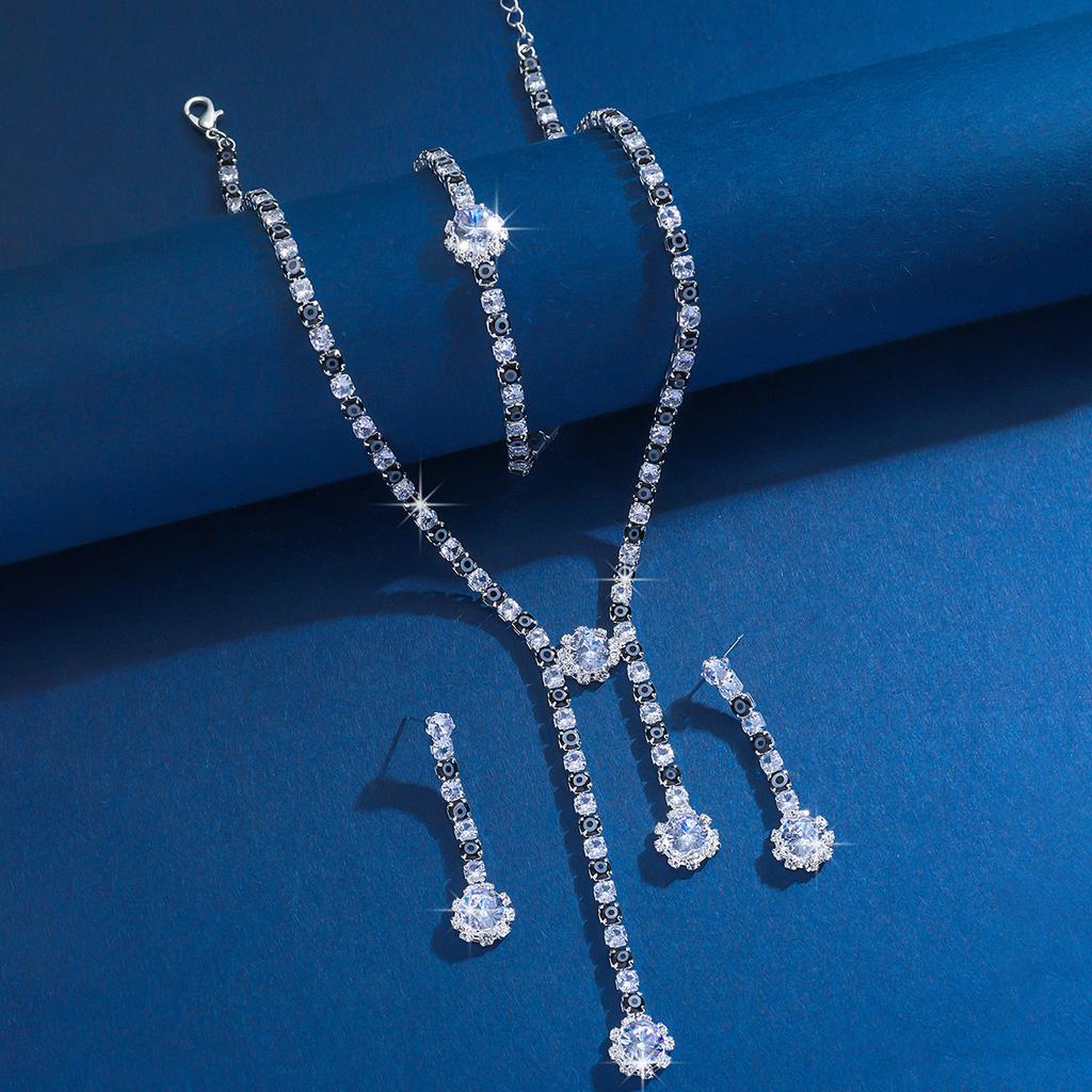 4PC Women's Fashion Flower Geometric Necklace Earrings Bracelet Jewelry Set Suitable for Wedding, Party, Festival Gifts-8510