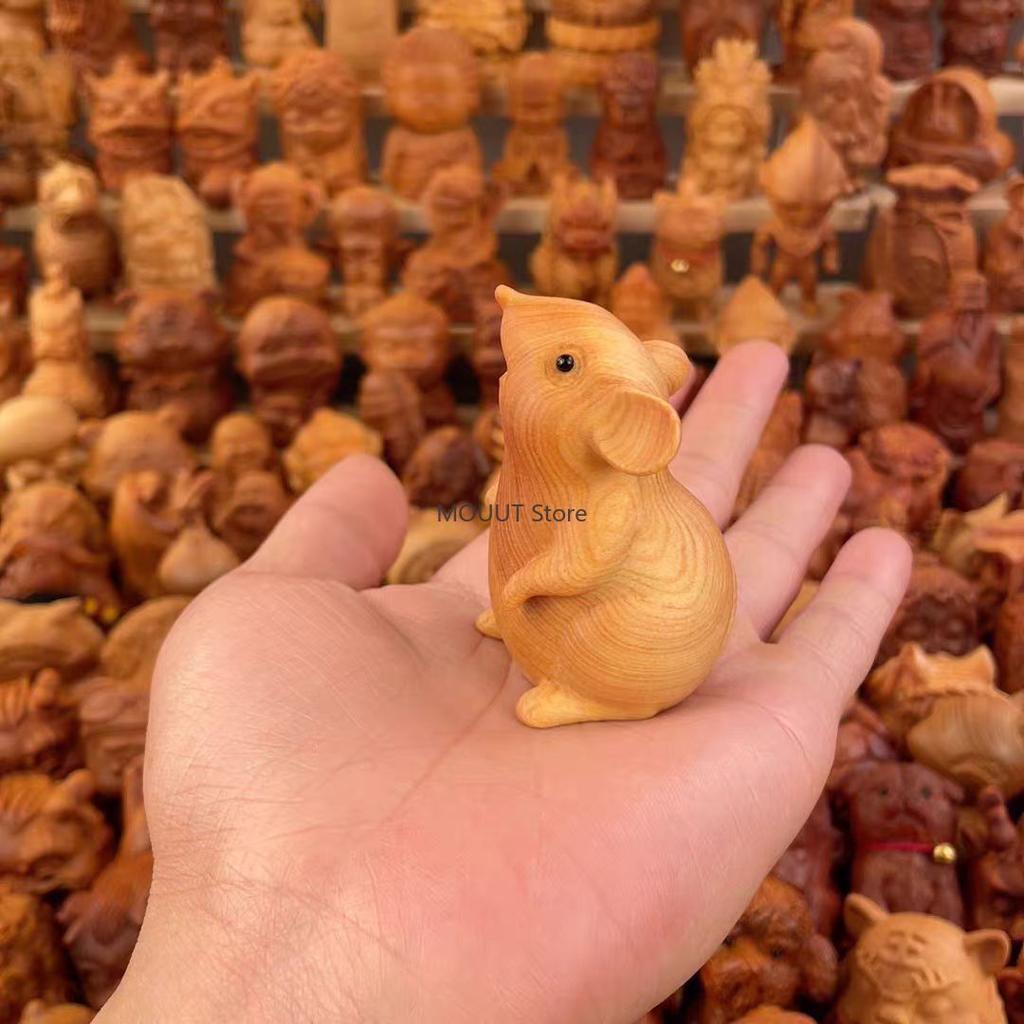 Natural Thuja Animal Hamster Small Statue Cute Home Room Car Decoration Ornaments Chinese-style Zodiac Sign Gift