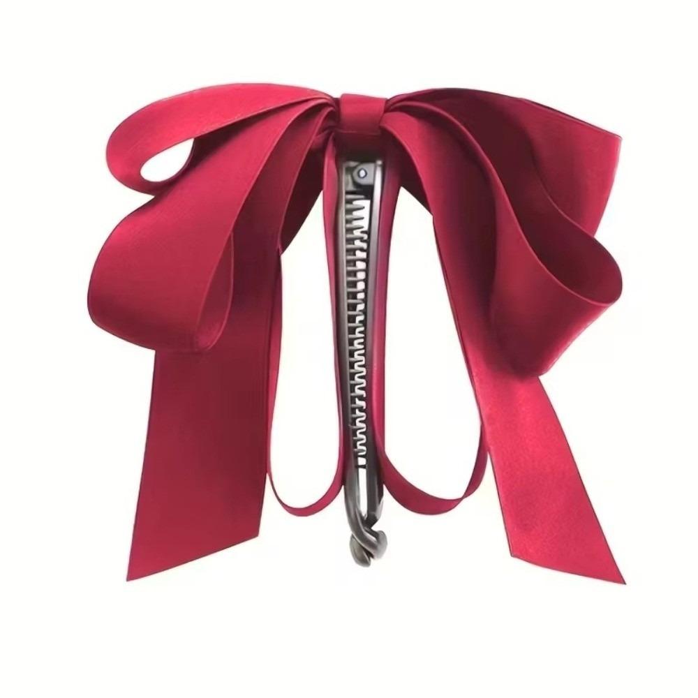 Elegant Hair Claw Bowknot Design Satin Bow Ribbon Banana Gripper Solid Color Twist Clip Women Headwear Hair Accessories красный