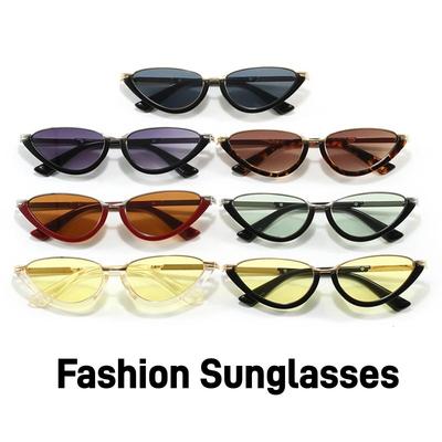 Driehoekige Kattenoog Montuur Zonnebril Dames Mode Luxe Merk Half Montuur Zonnebril Klein Metalen Montuur Buiten UV400 Bril