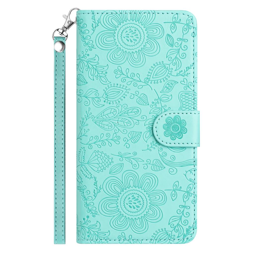 For Samsung Galaxy S25+/S24+ Case Flower Imprint Leather Flip Wallet Phone Cover with Wrist Strap