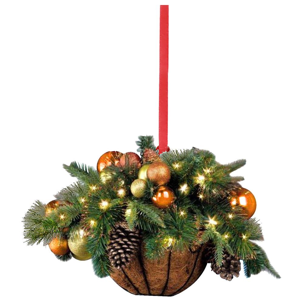 

Деревянная мини искусственная подвесная 2D цветочная корзина сосновая ветка шишка рождественская елка украшение рождественский кулон украшение 2024