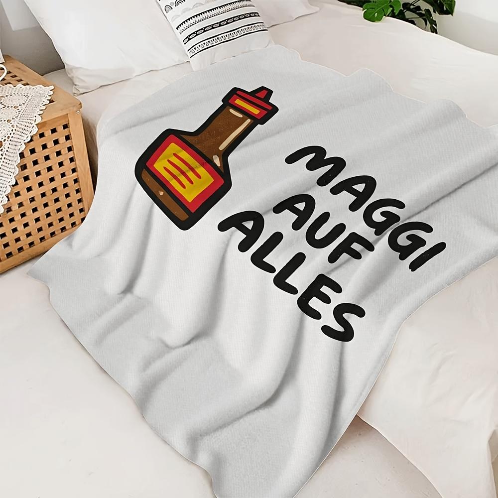 MAGGI AUF ALLES Sauce Bottle Pattern Flannel Blanket Comfortable All-Season, Ideal for RV Camping, Perfect Portable Gift for Family and Friends