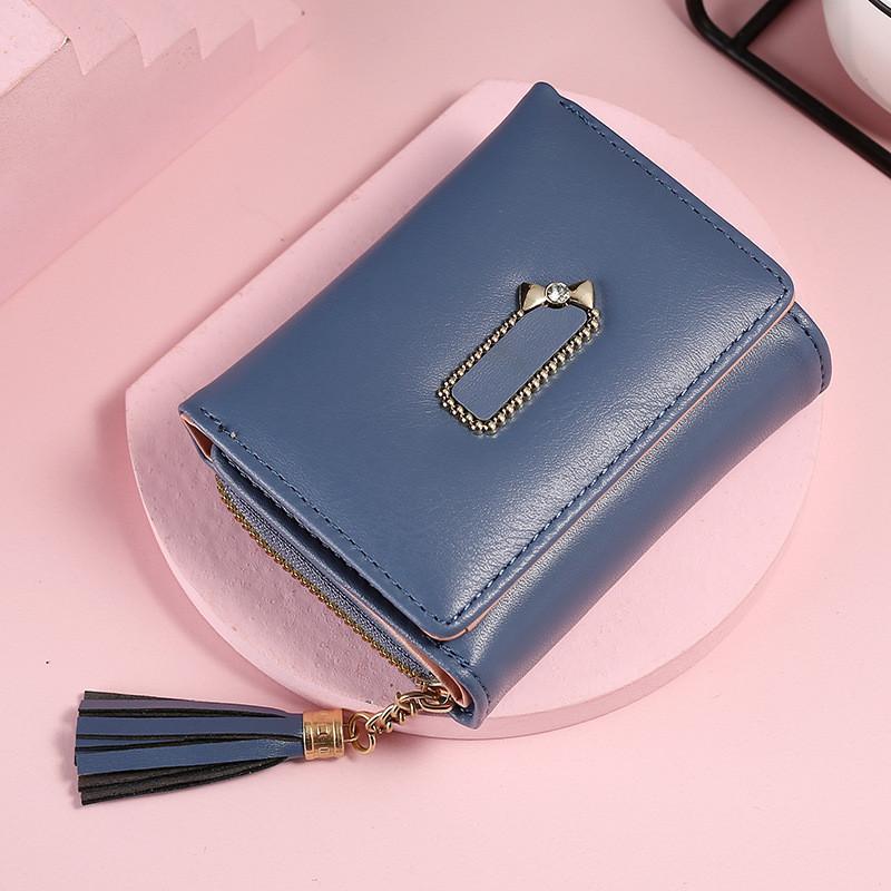 IELGY Women's Wallet PU Leather Short Mini Zipper Cartoon Three-fold Buckle Card Bag
