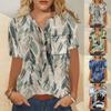 Women Short Sleeve Shirt Casual Button Down Blouse Lightweight Printed Top with Pocket Relaxed Fit Summer Wear
