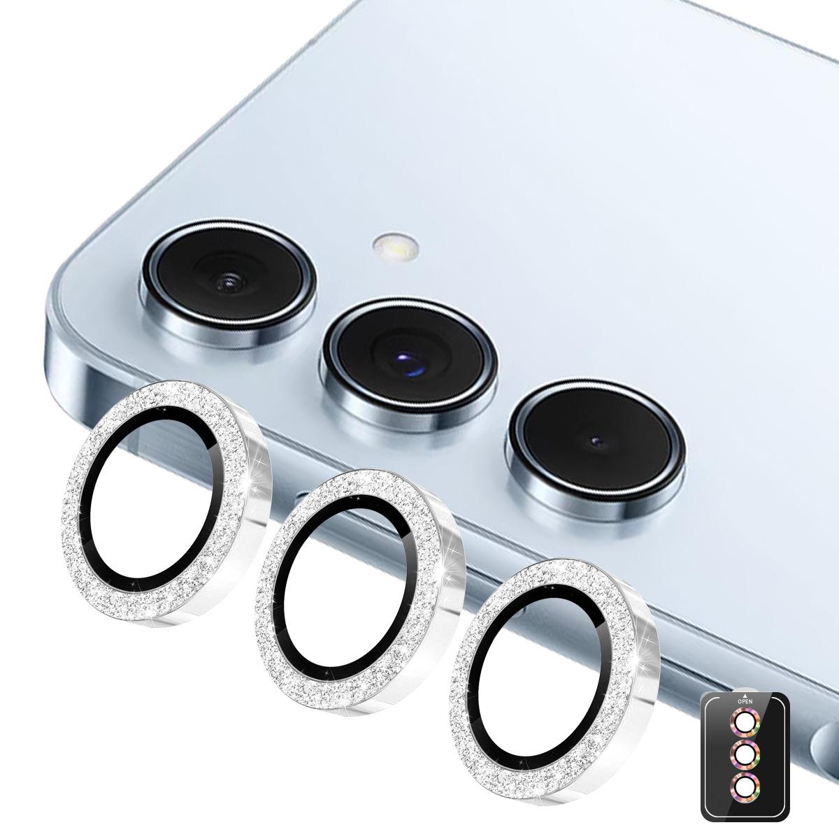 

For Samsung Galaxy A16 4G/Galaxy A16 5G Camera Lens Protector ENKAY Hat-Prince Glitter Decor Tempered Glass Lens Film Silver