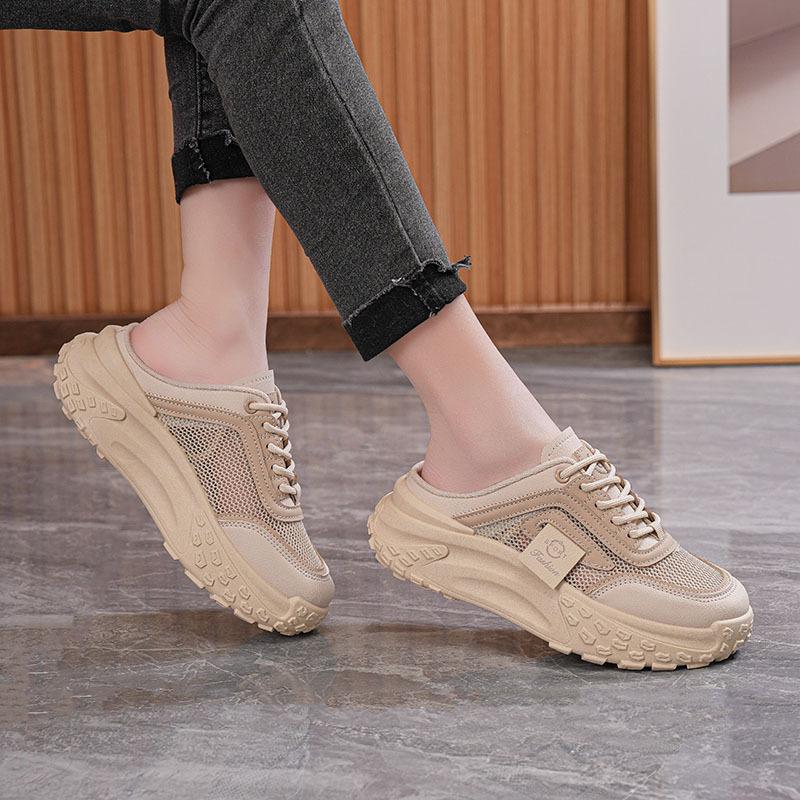 Summer new mesh breathable bag head shoes ins half slippers platform casual shoes CY