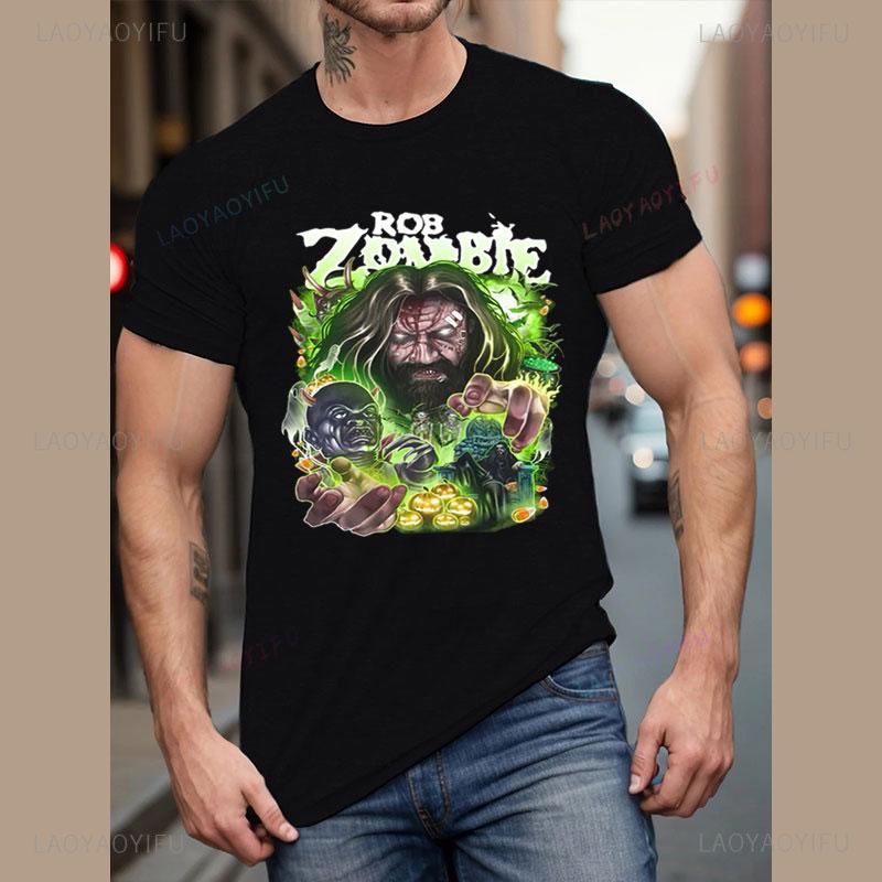 Speler Rob Zombie Polyester Shirt Horror Stijl USA Concert Tour Punk Grafische T-shirts Rock Band T-shirt Schedel Pentagram Ontwerp