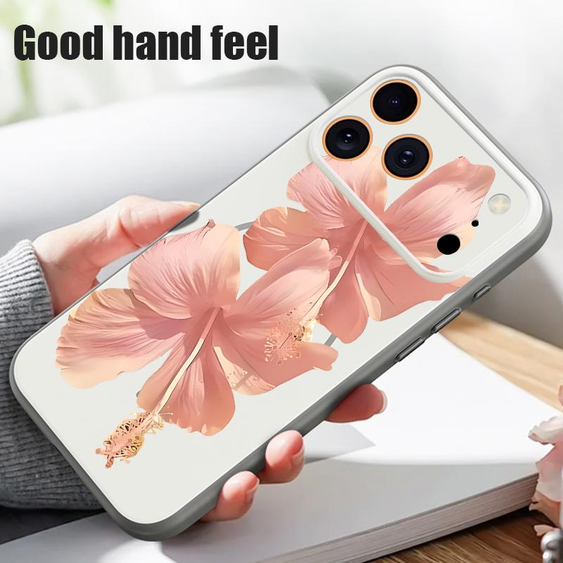 Pink Hibiscus Flower Pattern For iPhone 17 Pro Max Funda iPhone 16 15 14 13 Pro Max Skin Feeling Magnetic For Magsafe Shockproof Bumper Cover