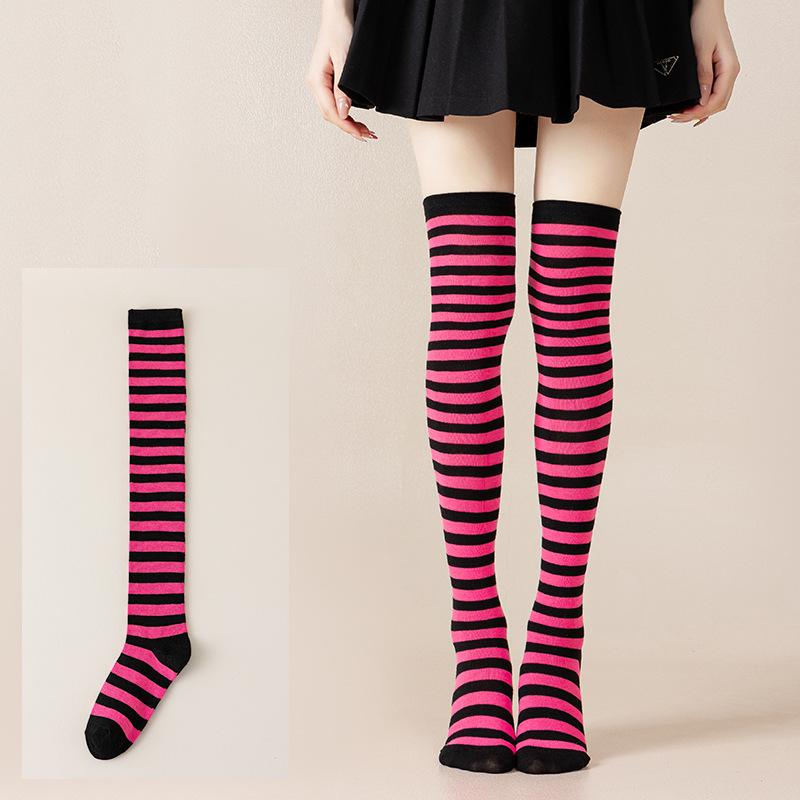 Damen Overknee Socken mit Kreuzstreifen für Halloween, Weihnachten, Karneval, Tanz und Japanische Festivals