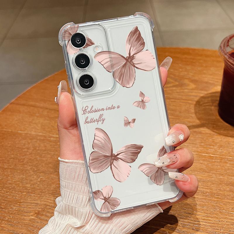 Retro Butterfly Pattern Phone Case For Samsung Galaxy S26 S25 S24 S23 Ultra S22 Plus S21 S24 S25 FE Clear Shockproof Soft Cover