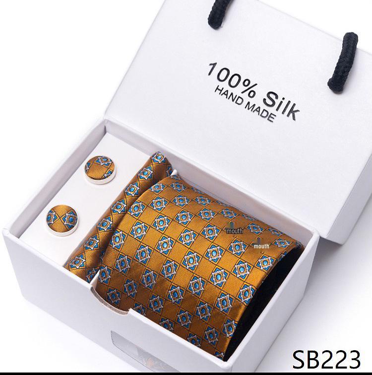 Men's 1200-Needle High-Density Business Stripe & Paisley Tie Set - 6 Piece Groom & Wedding Gift Box