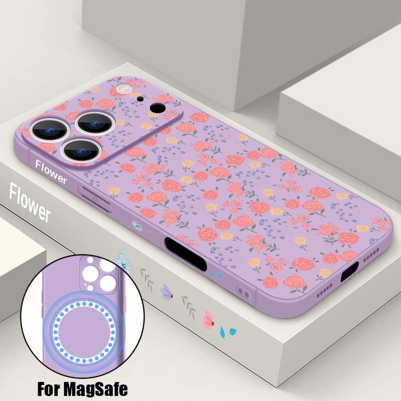 

Cartoon Lucky Flower Print Case For iPhone 17 Pro Max iPhone 16 15 14 13 Pro Max Magnetic For Magsafe Soft Silicone Phone Back Cover iPhone 16E/17E фиолетовый