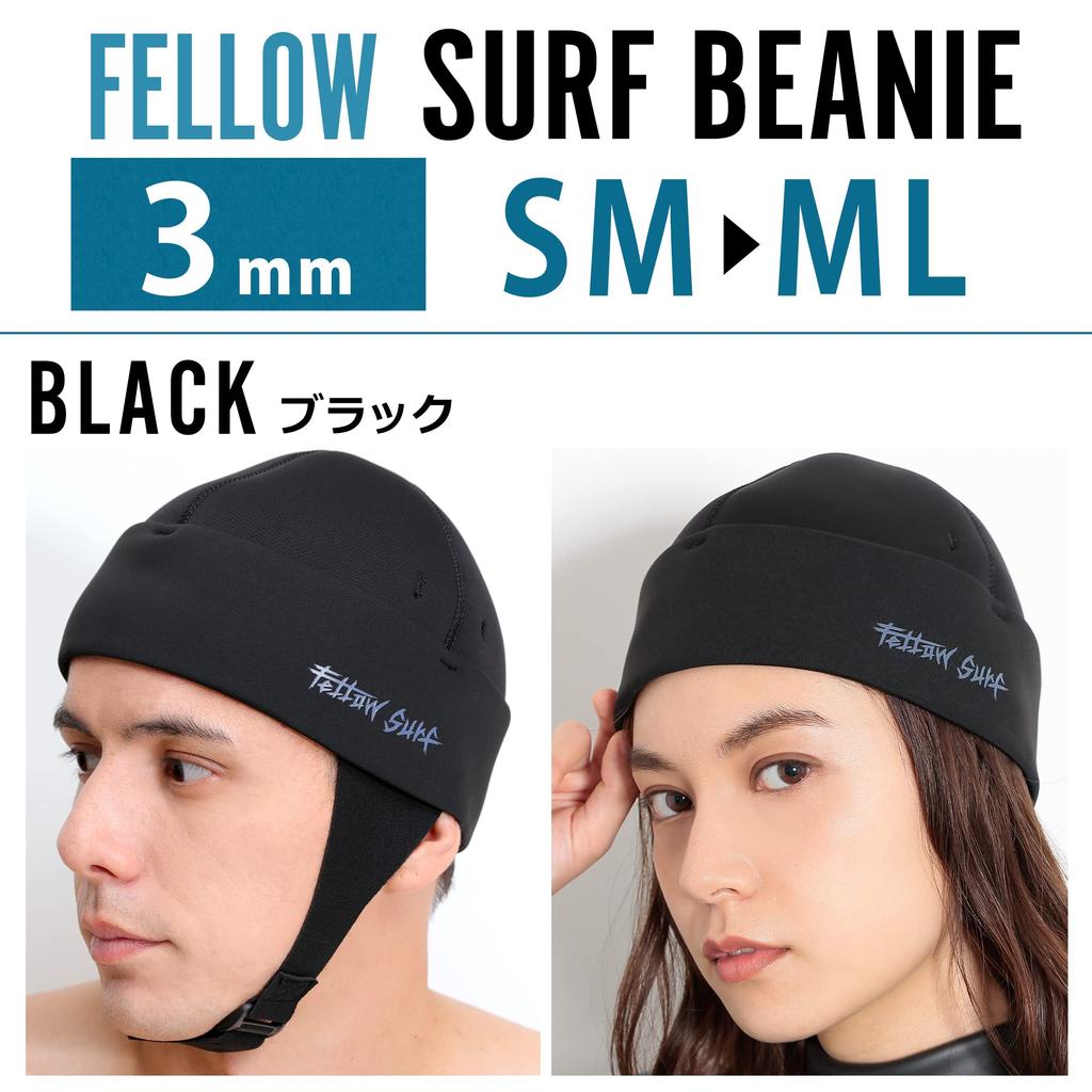 FELLOW Surf Cap 3mm Surf Fleece Quick Head Japanese SM Size Beanie, Warm, Lining, Drying, Men's, Women's, Winter, Cap, Surfing, Standard, Black,