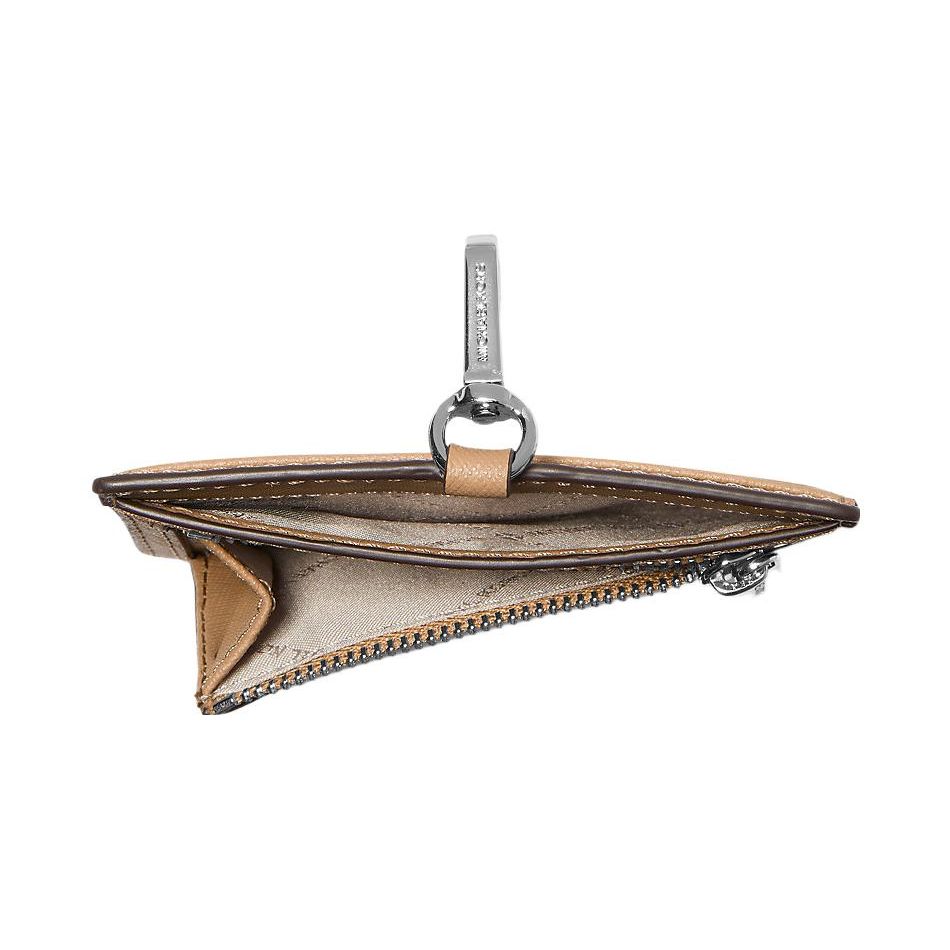 Michael Kors MK Jet Set Travel Silver Logo Detachable Strap Saffiano Leather Card Holder Men accessories Beige 35S3STVD3L-CAMEL