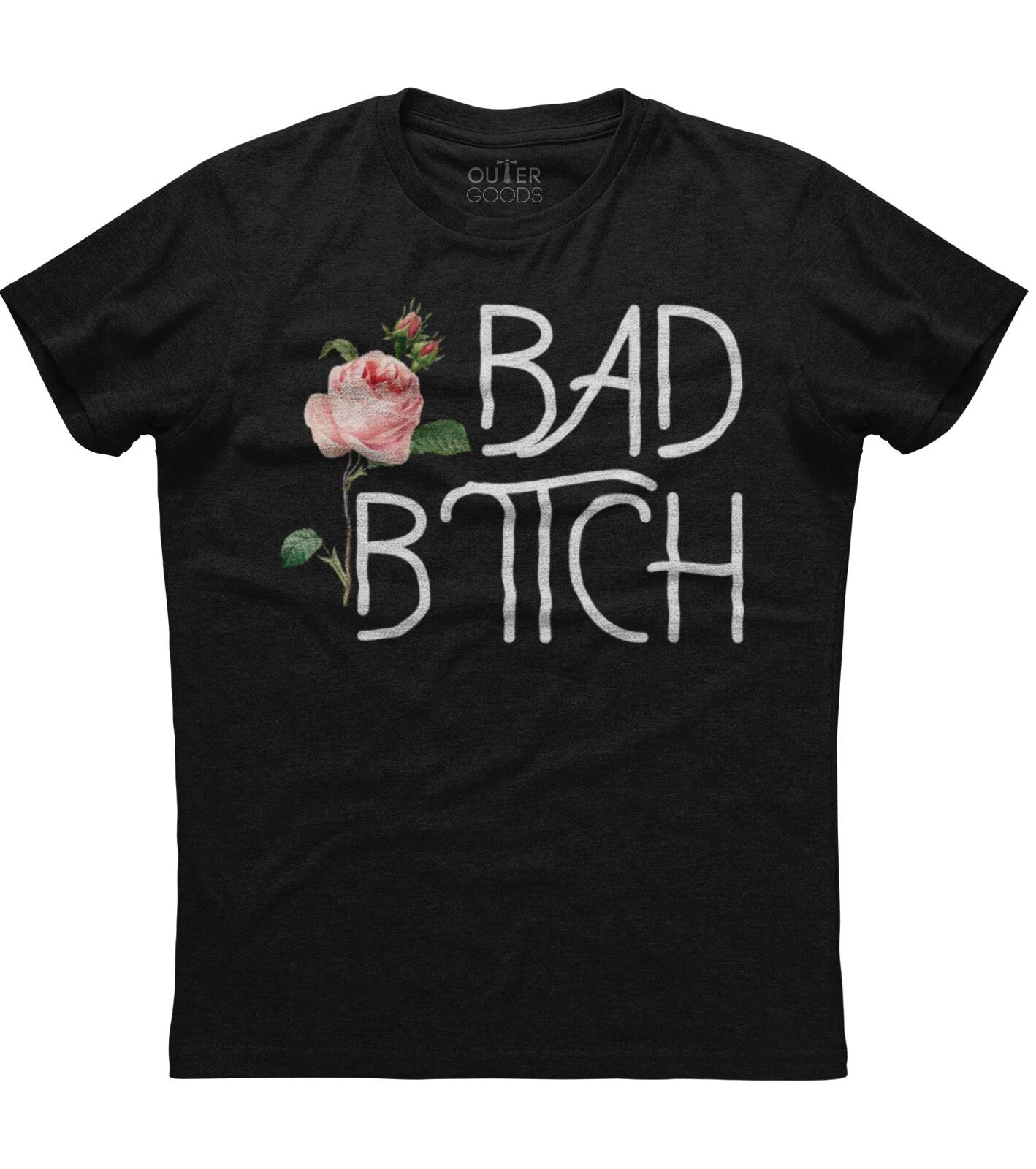 Bad Bitch Rose Flower Swear Mens Short Sleeve Cotton Black T-shirt M