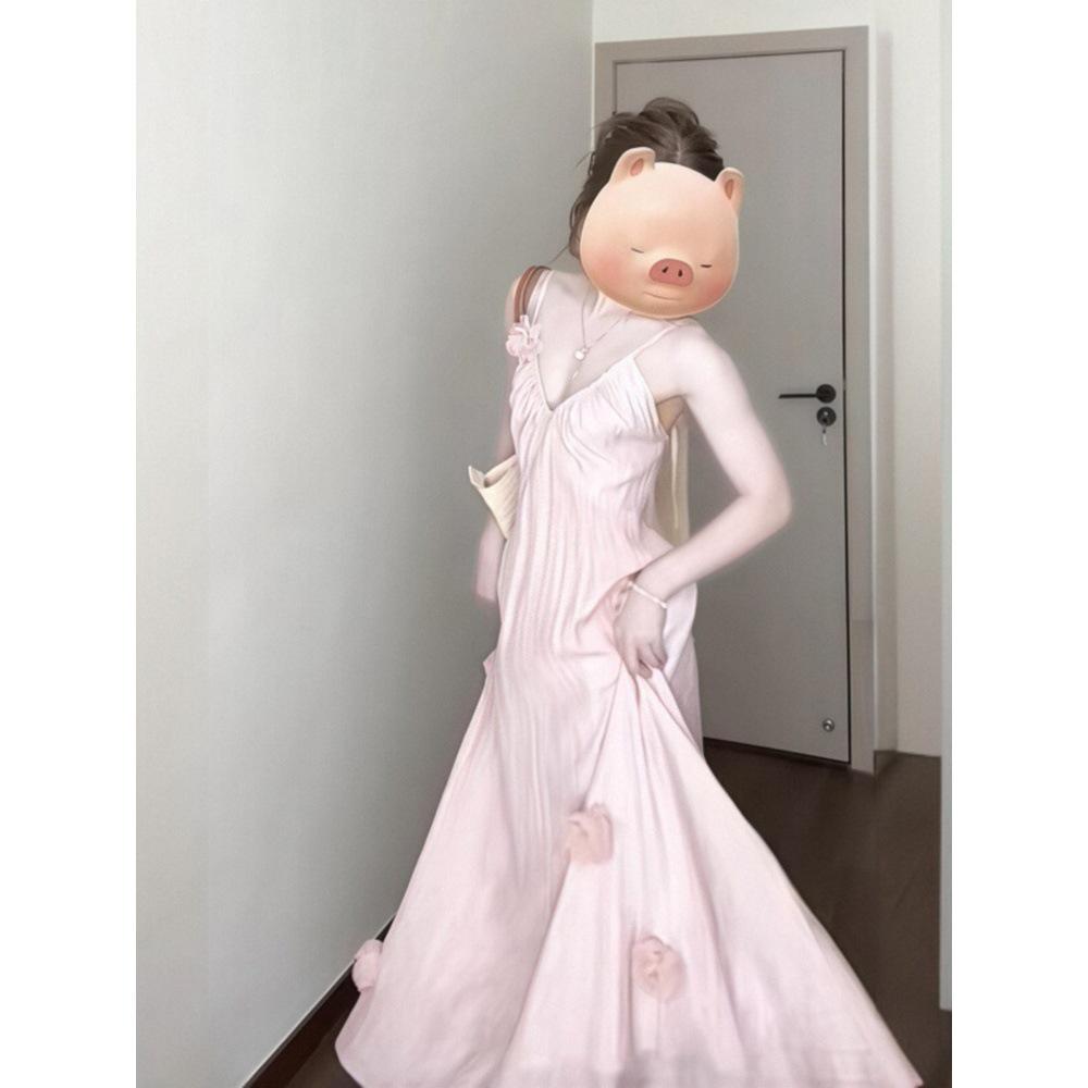

French Fairy-Style Floral Pink Camisole Dress - Women s 2025 Summer Collection XL (55-60kg recommended)