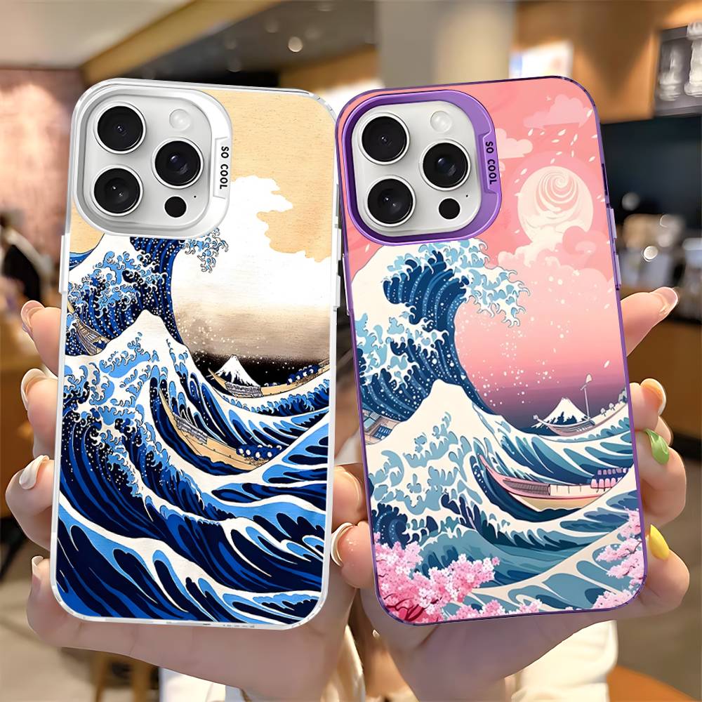 Kanagawa Great Wave Anime Phone Case Color Silver Shell For IPhone 17 16 15 14 13 12 11 Pro Max Plus