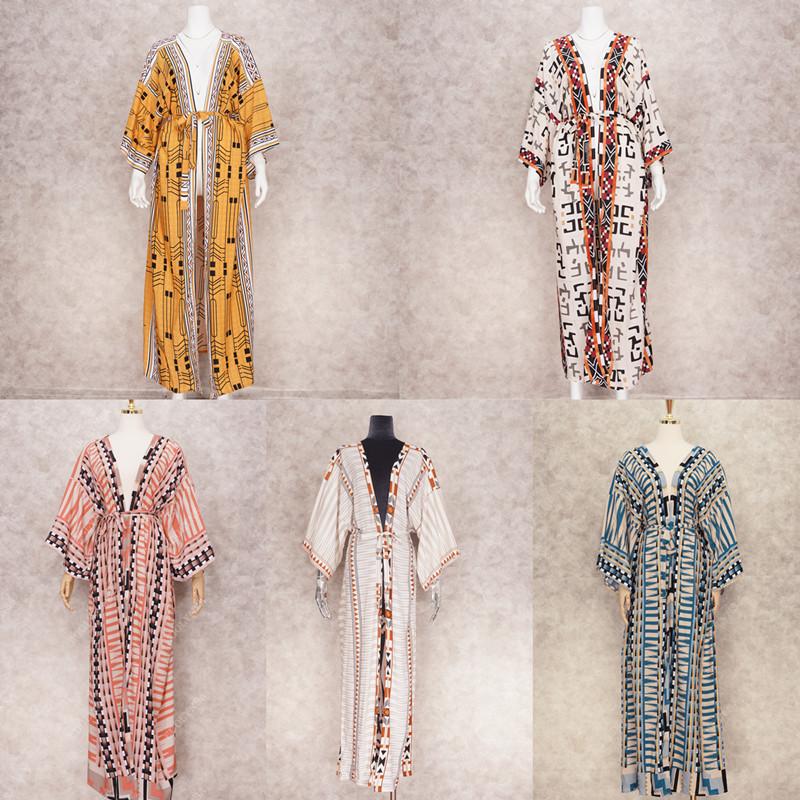 Cotton Beach Kimono נשים כיסוי הדפס חוף כיסוי Saida de Banho Para Praia Sarong Robe