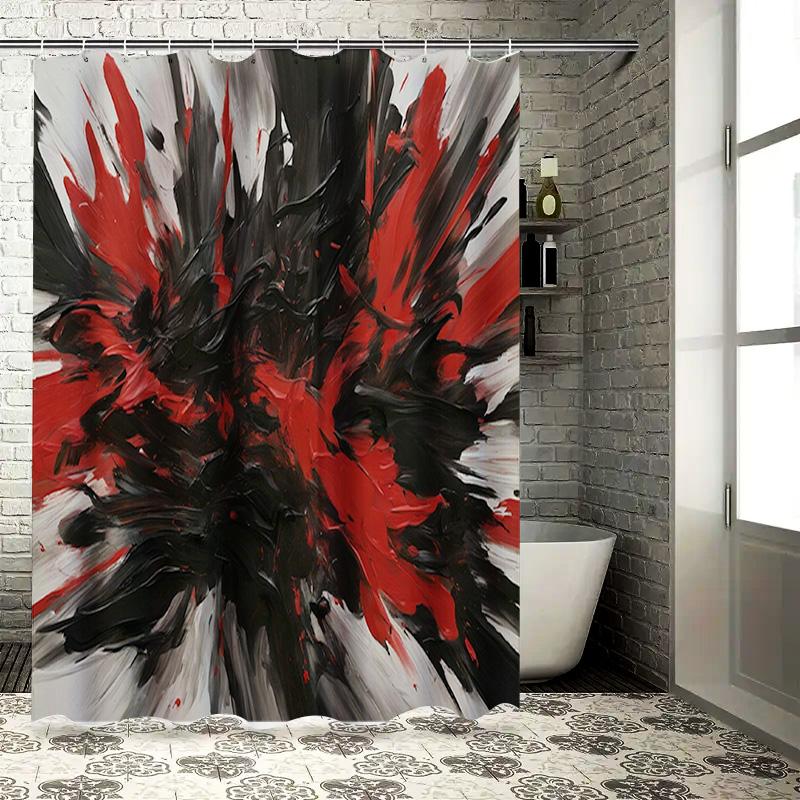 

Modern Black Red White Shower Curtain Waterproof Fabric Bathroom Decor W60H190(CM)-1 Pcs