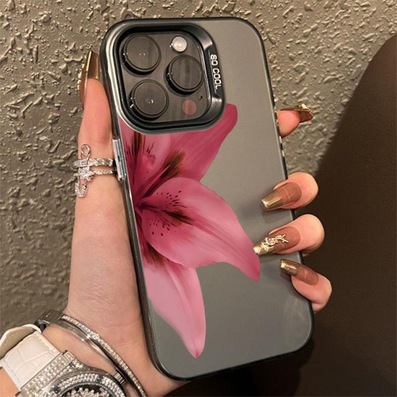 Lily Flower Print IMD Material Silvery Phone Case for iPhone 16 E 15 14 13 12 11 Pro Max XS XR X 7 8 15 16 Plus Shockproof Cover