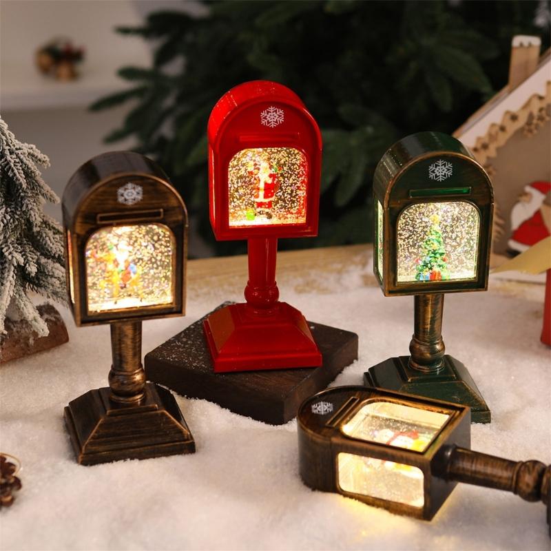 Glowing Musical Christmas Mailbox Crystal Night Light for Indoor Holiday Room Decoration USB Powered Table Lamp