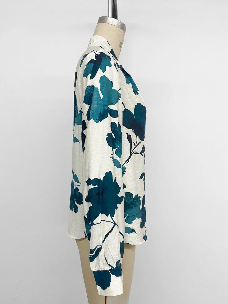 Elegant V-Neck Long-Sleeve Women's Shirt with Floral Print
