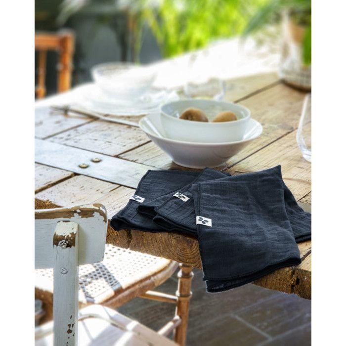 Set of 3 "Gaïa" Napkins 40 X 40 Cm "Cotton Gauze" - Gaïa Minuit