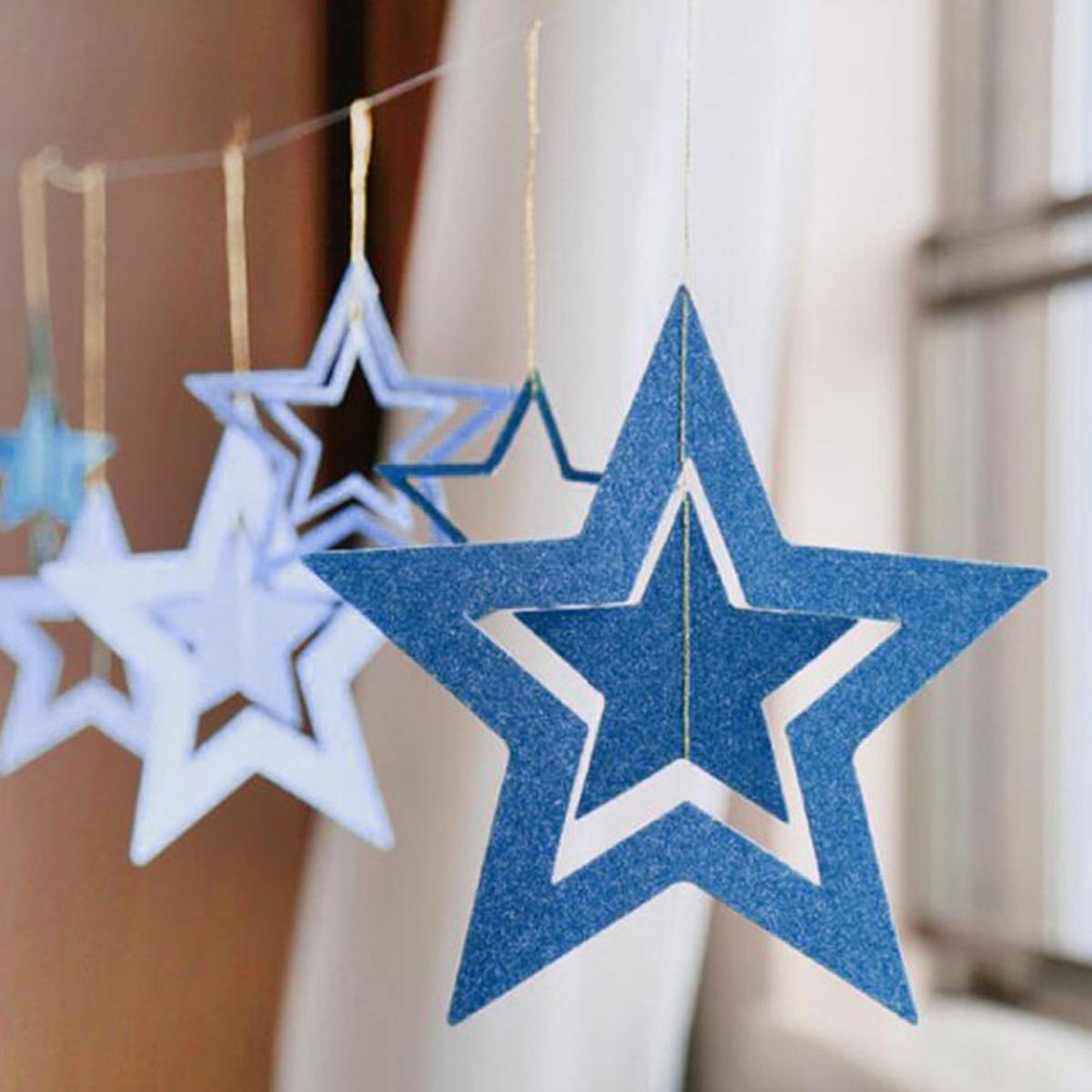 

Wedding Room Decoration Glitter Five-Pointed Star Pendant Children S Birthday Party Decoration Star Pendant Customization Blue Pentagram Charm