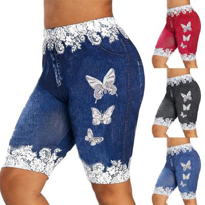 Women Fashion Lace Patchwork Butterfly Print Shorts Sports Minipants Hot Pants