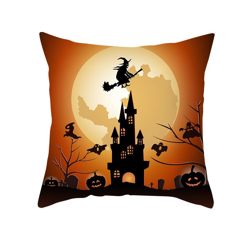 Halloween Pillow Case Cartoon Pumpkin Head Castle Peach Velvet Cushion Home Furnishings