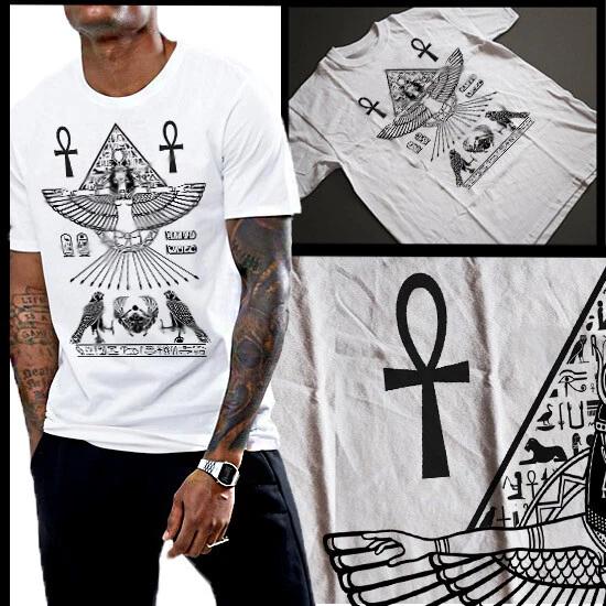 

Egyptian T-Shirt Ancient Egypt Pyramid And Hieroglyphics Ankh Men Cotton Tee XL