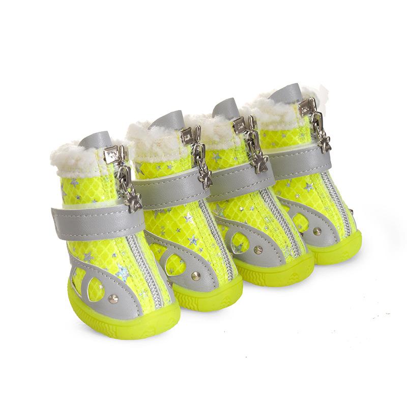 Błyszczące nitowane zimowe buty dla psa Ciepłe polarowe buty dla psa domowego Antypoślizgowe buty dla małych psów Buty dla chihuahua yorka