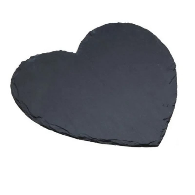 Black Solid Natural Slate Heart Shaped Dinner wedding Plate Barbecue Tray Cake Sushi Stone Dinner Cheese Pizza Flat Food Tray