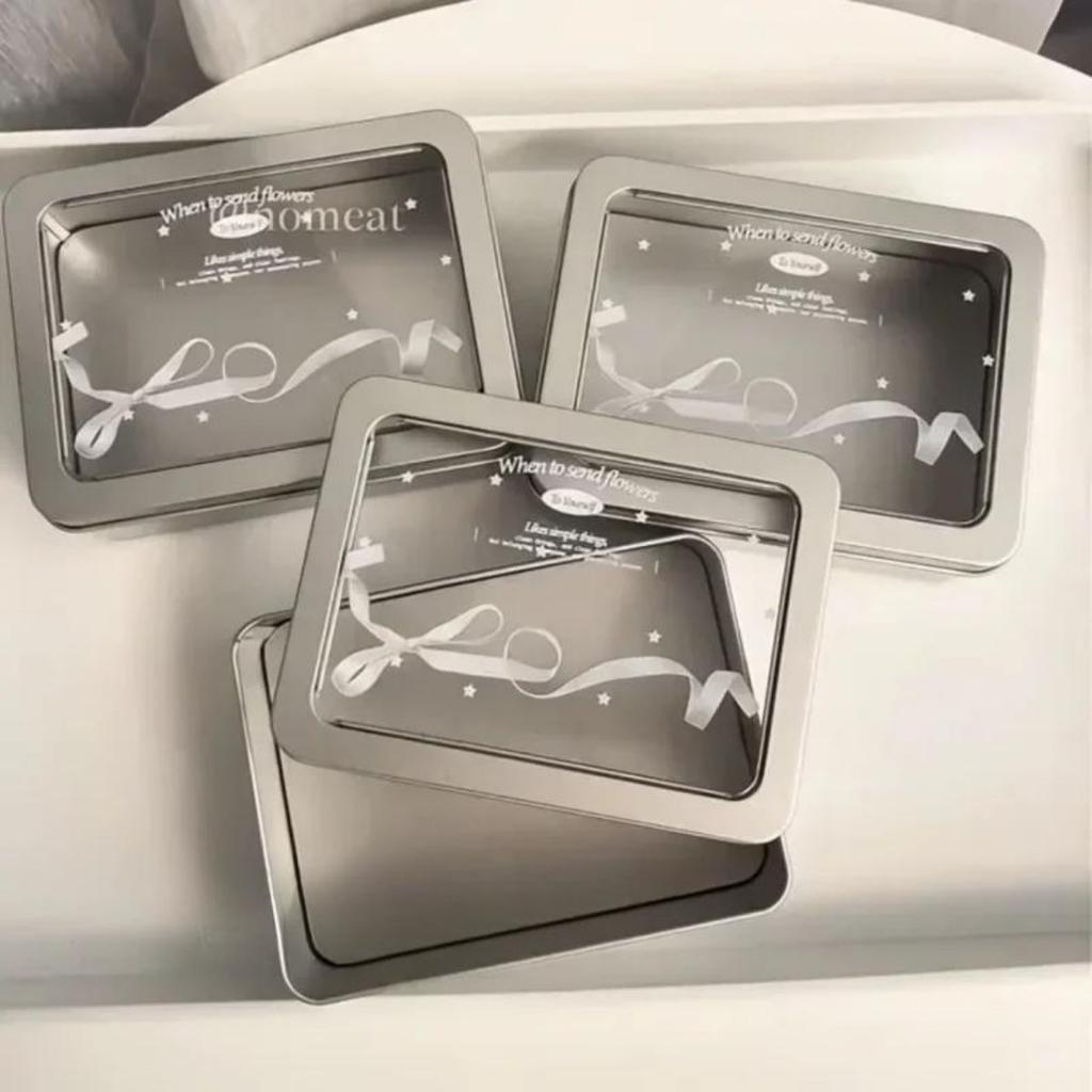 1 Piece Creative Design Kpop Photocard Organizer Sliver Color Bow Stationery Desktop Holder Portable Mini Stuff Storage Box