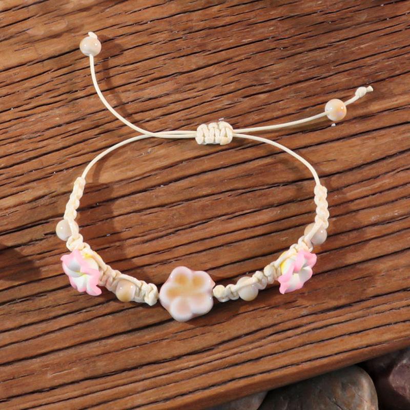 Ocean Elements Ceramic Starfish Turtle Necklace Bracelet Set, Three-dimensional Soft Pottery Flower Adjustable Weaving Jewelry