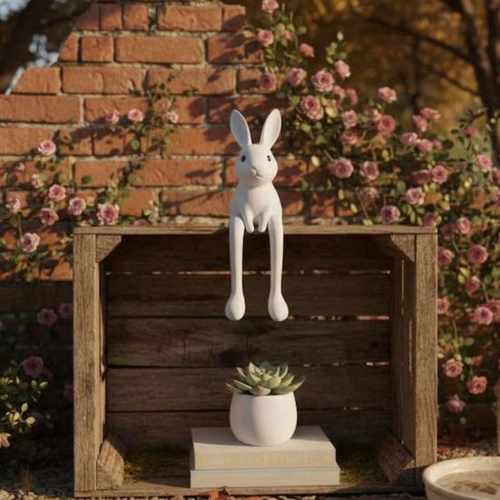 Bunny Figurine Easter Rabbit Sculpture White Rabbit Modern Resin Statue for Desk Cabinet Bookshelf Counter