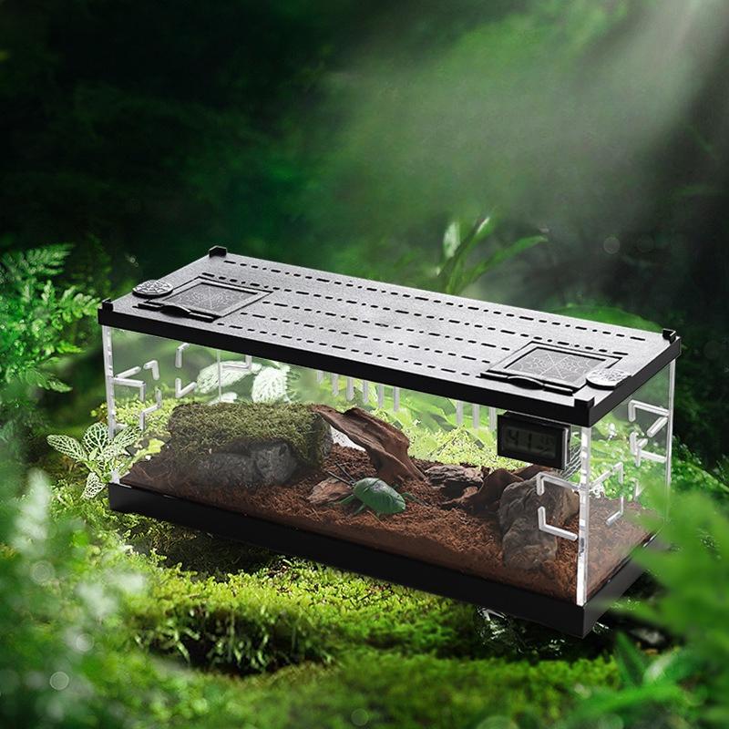 Acrylic Small Animal Heating Anti-escape Cages Hermit Crab Hamster Cage Breeding Tank Climbing Pet Feeding Box with LED Lighting