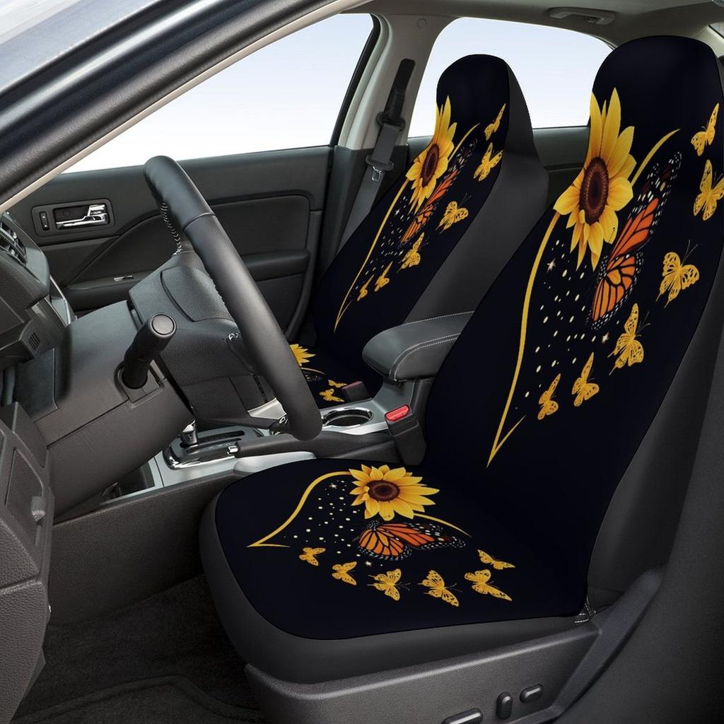 Sonnenblumen Schmetterlinge Herz Design Autositzbezüge Set Für Die Meisten Autos, Trendige Atmungsaktive Dekorative Autositzschutzbezüge F