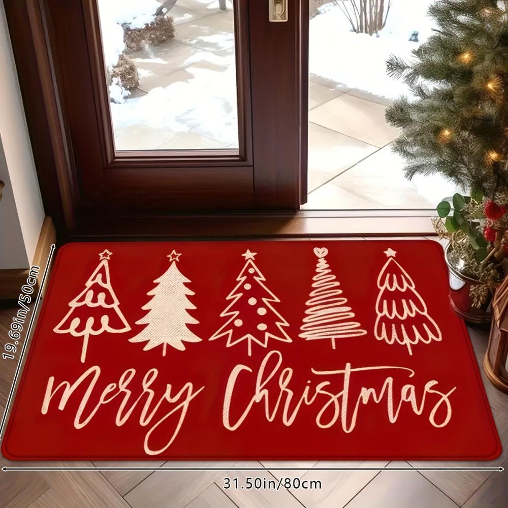 Christmas Tree Doormat, Machine-Washable Kitchen & Laundry Room Mat, Living Room, Bedroom, Bathroom Home Decor